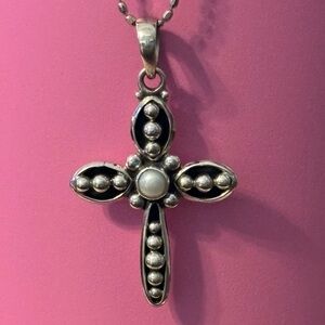 Silpada S0971 Freshwater Pearl SS Cross Pendant